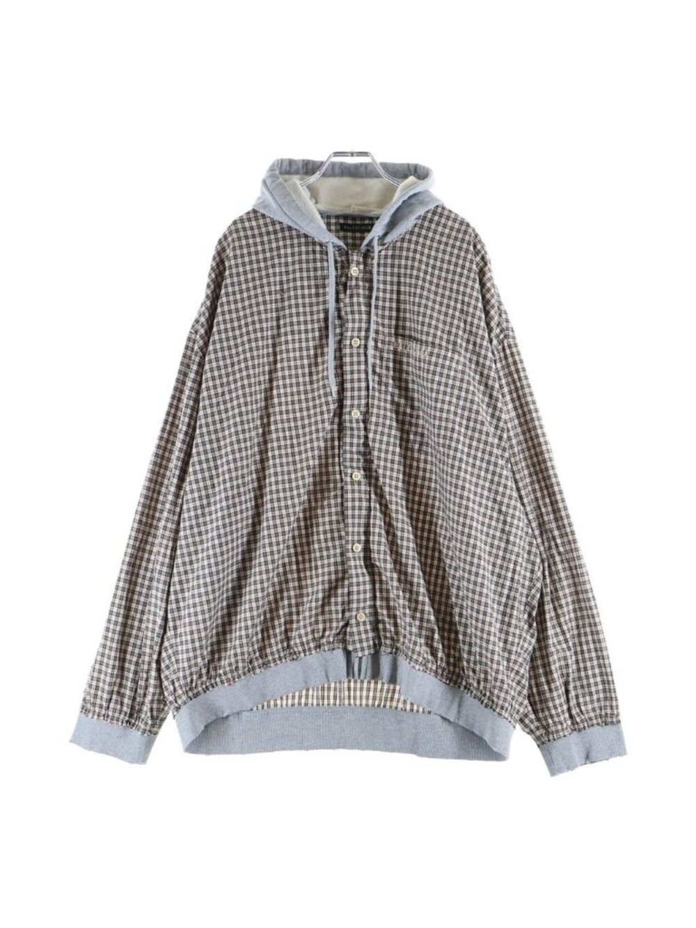 Balenciaga Plaid Layered Zip Up Hoodie Gray Beige